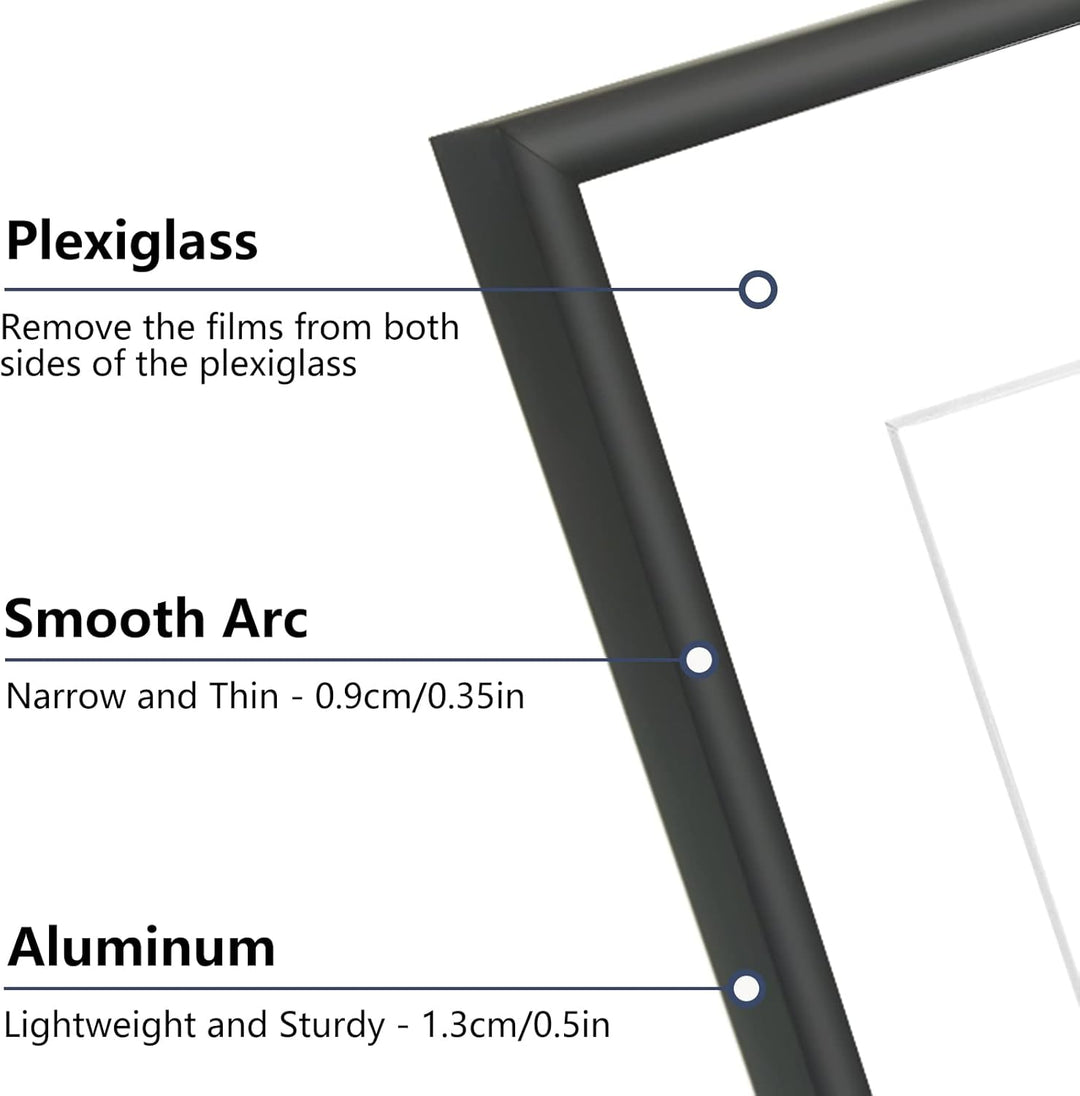 YEEPHAN Grosser schwarzer a2 Bilderrahmen mit Plastic glass-front, a2 Rahmen mit Passepartout für a3