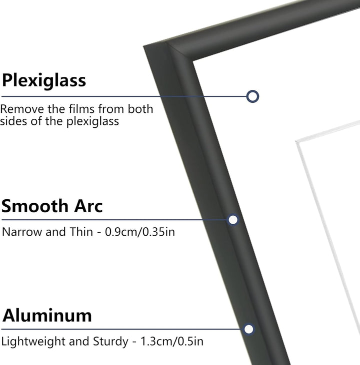 YEEPHAN Grosser schwarzer a2 Bilderrahmen mit Plastic glass-front, a2 Rahmen mit Passepartout für a3