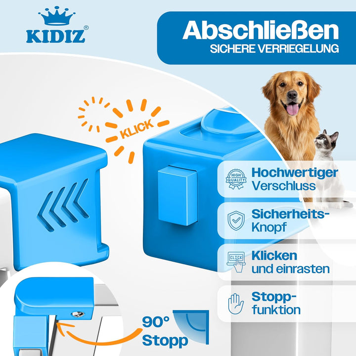 KIDIZ® Türschutzgitter Absperrgitter Treppengitter Kindergitter | mit Türe für Hunde und Katzen, Hau