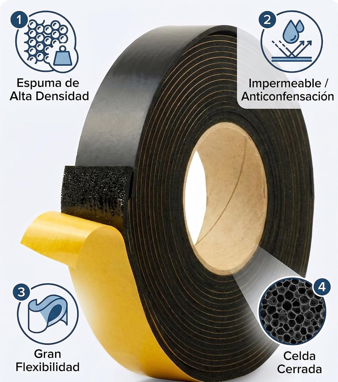 Recamania Selbstklebendes Gummiband, 15 m x 50 mm, Dicke 3 mm, thermische und akustische Isolierung