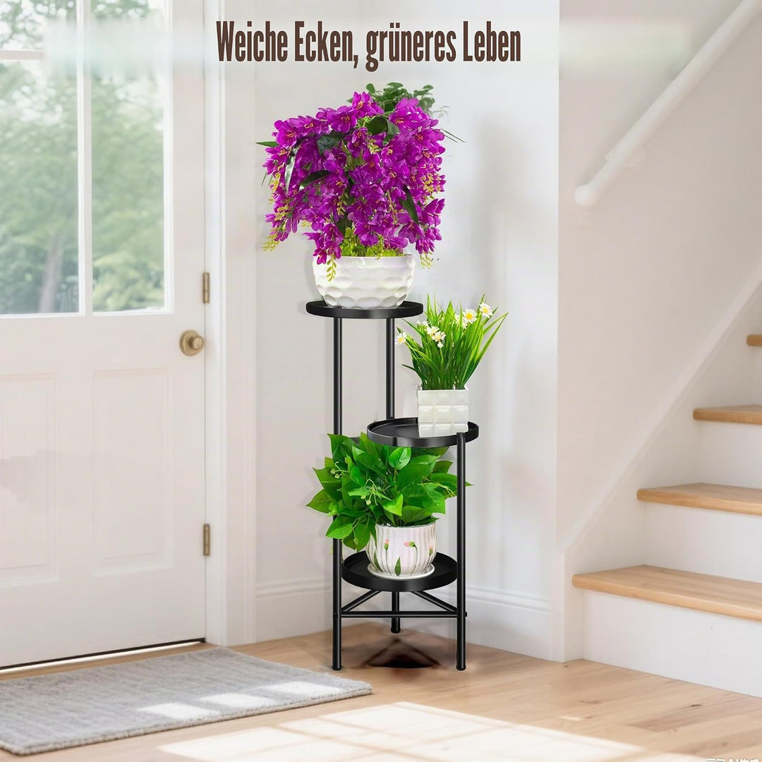 3-stöckiger Metall Pflanzenständer – Hoher Eck-Pflanzenregal, Vertikaler Blumenständer für Balkon, T