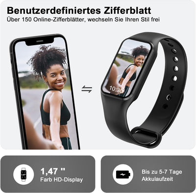 Blackview Smartwatch Herren Damen, Wasserdicht Fitnessuhr 1,47 Zoll Farbdisplay, Fitness Tracker mit