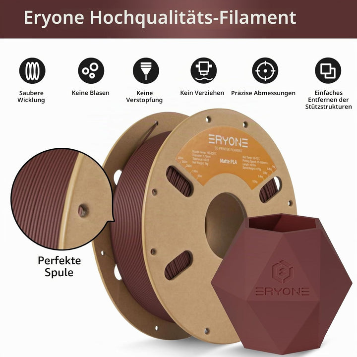 ERYONE Matte PLA 3D Drucker Filament 1.75mm, Massgenauigkeit +/- 0.03 mm, 1 kg 1 Spule, Matte Rubin