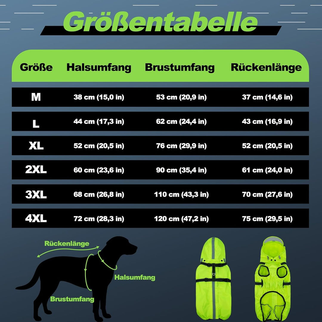 Hunderegenmantel wasserdicht, Regenjacke mit reflektierenden Streifen, H-Brustgeschirr (D-Ring) &amp; Ab