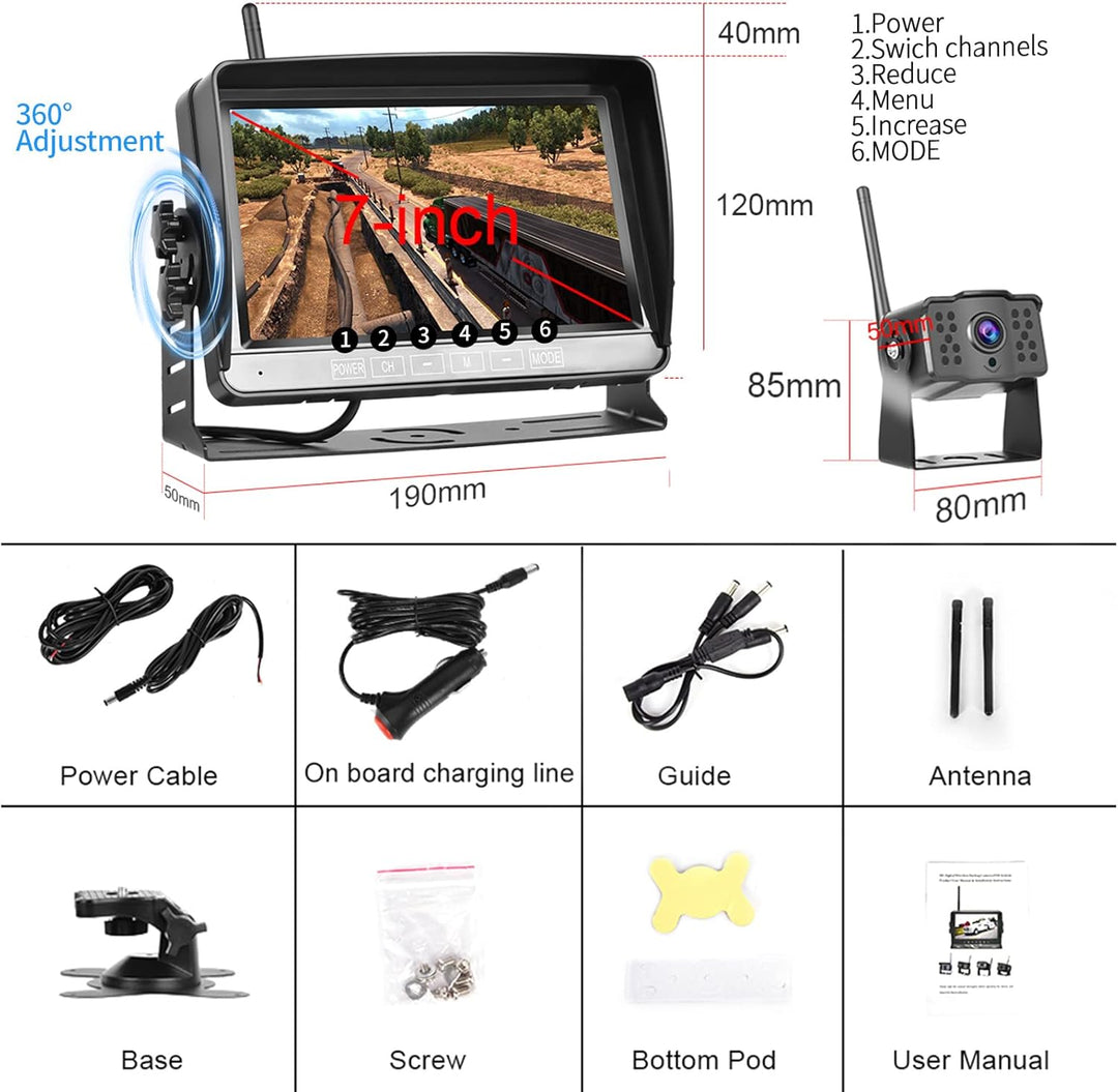 Hodozzy Kabellos Rückfahrkamera Set DVR, 7-Zoll-Color-LCD-Monitor, Wireless Backup Auto Kamera Video