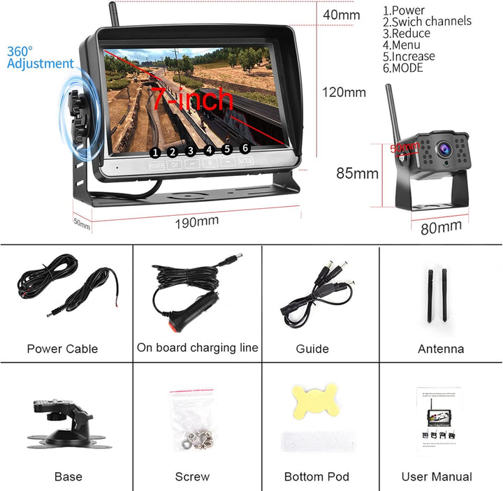 Hodozzy Kabellos Rückfahrkamera Set DVR, 7-Zoll-Color-LCD-Monitor, Wireless Backup Auto Kamera Video