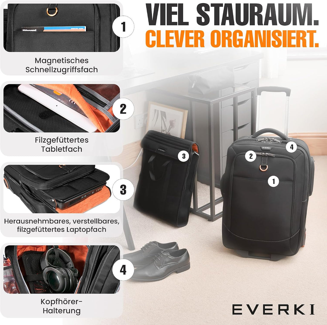 Everki EKB420 Laptop Trolley mit anpassbarem Fach für Notebooks von 15" bis 18,4" (38,1-46,8 cm), Sc