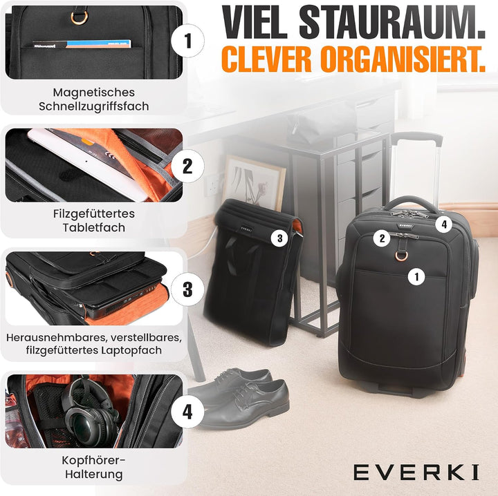 Everki EKB420 Laptop Trolley mit anpassbarem Fach für Notebooks von 15" bis 18,4" (38,1-46,8 cm), Sc