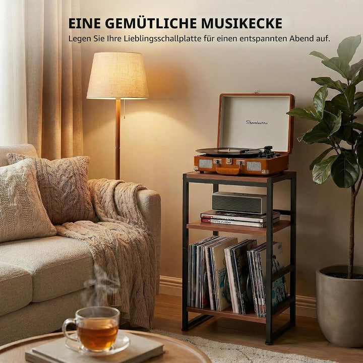 Plattenspieler-Ständer, 3 Etagen Beistelltisch,Plattenspielertisch Aufbewahrung von Schallplatten, b