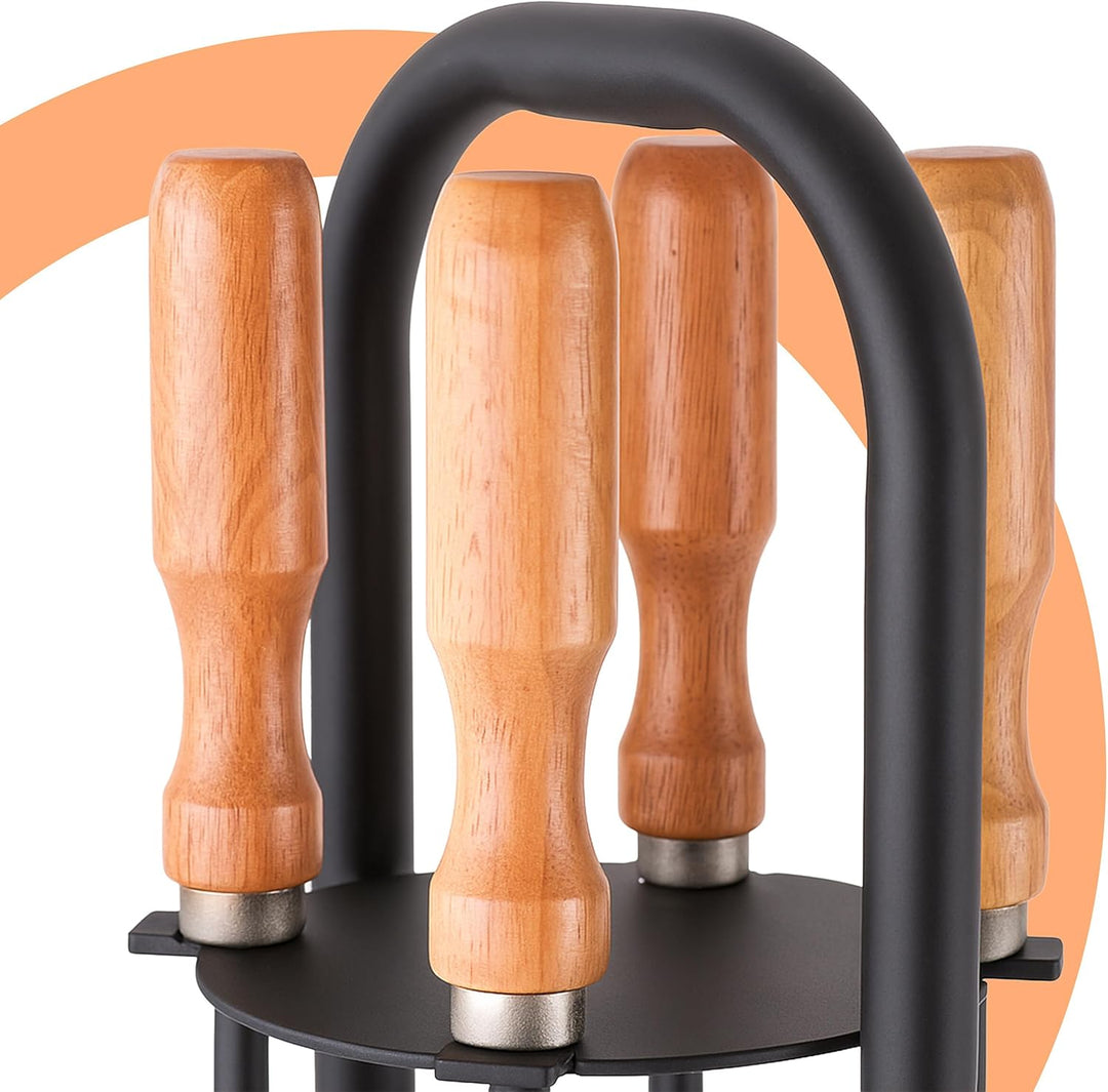 Relaxdays Kaminbesteck, 5-TLG. Set, Schürhaken, Schaufel, Aschebesen, Zange, Holzgriffe, Ofengarnitu