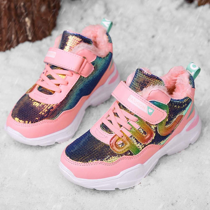 HSNA Mädchen Turnschuhe Sparkle Scales Sneaker Kinderschuhe mit Klettverschluss(28-38 EU) 32 EU Pink