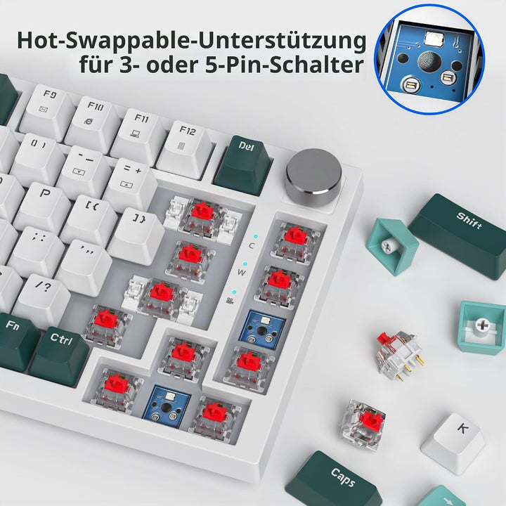 SOLIDEE Verkabelte Mechanische Gaming Tastatur 75%,hot-swap-fähige mechanische Tastatur Gasket Struk