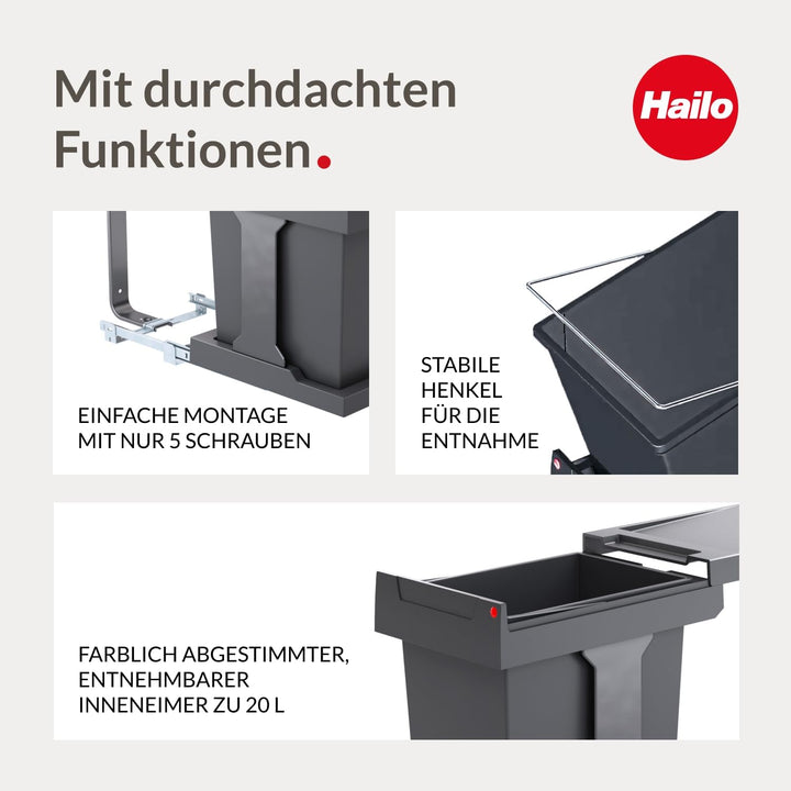 Hailo Abfallsammler 3635001 Solo 20 L für Schränke ab 30cm Breite,