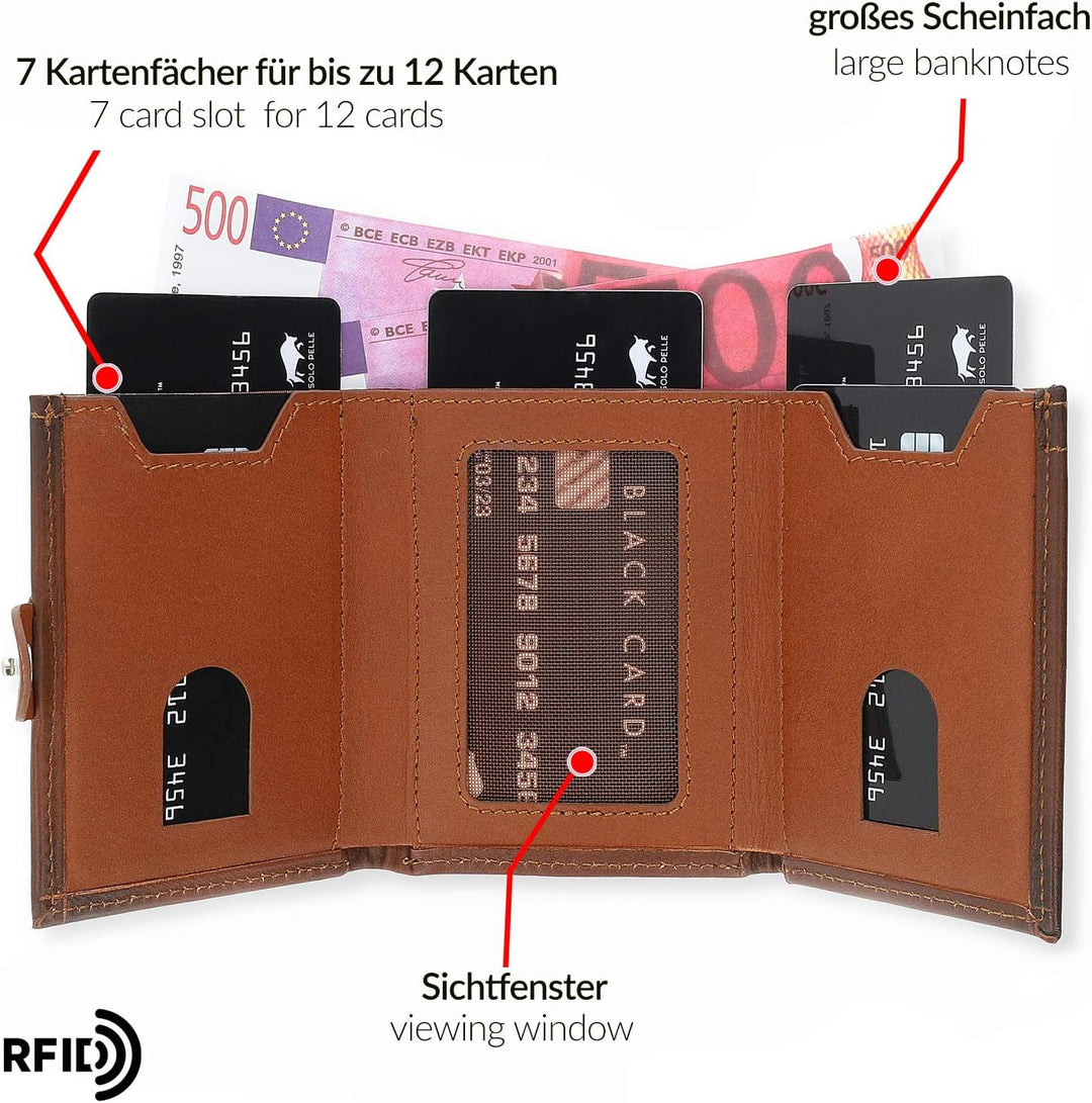 Solo Pelle NEU Slim Wallet mit Münzfach [12 Karten] Slimwallet Riva [RFID-Schutz] Kartenetui mit Mün