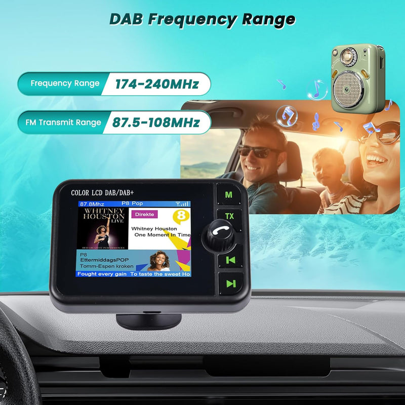 Hikity Tragbares DAB Adapter für Autoradio mit 2.4 Zoll LCD Display Radio Klein UKW-Digitalradio Ada