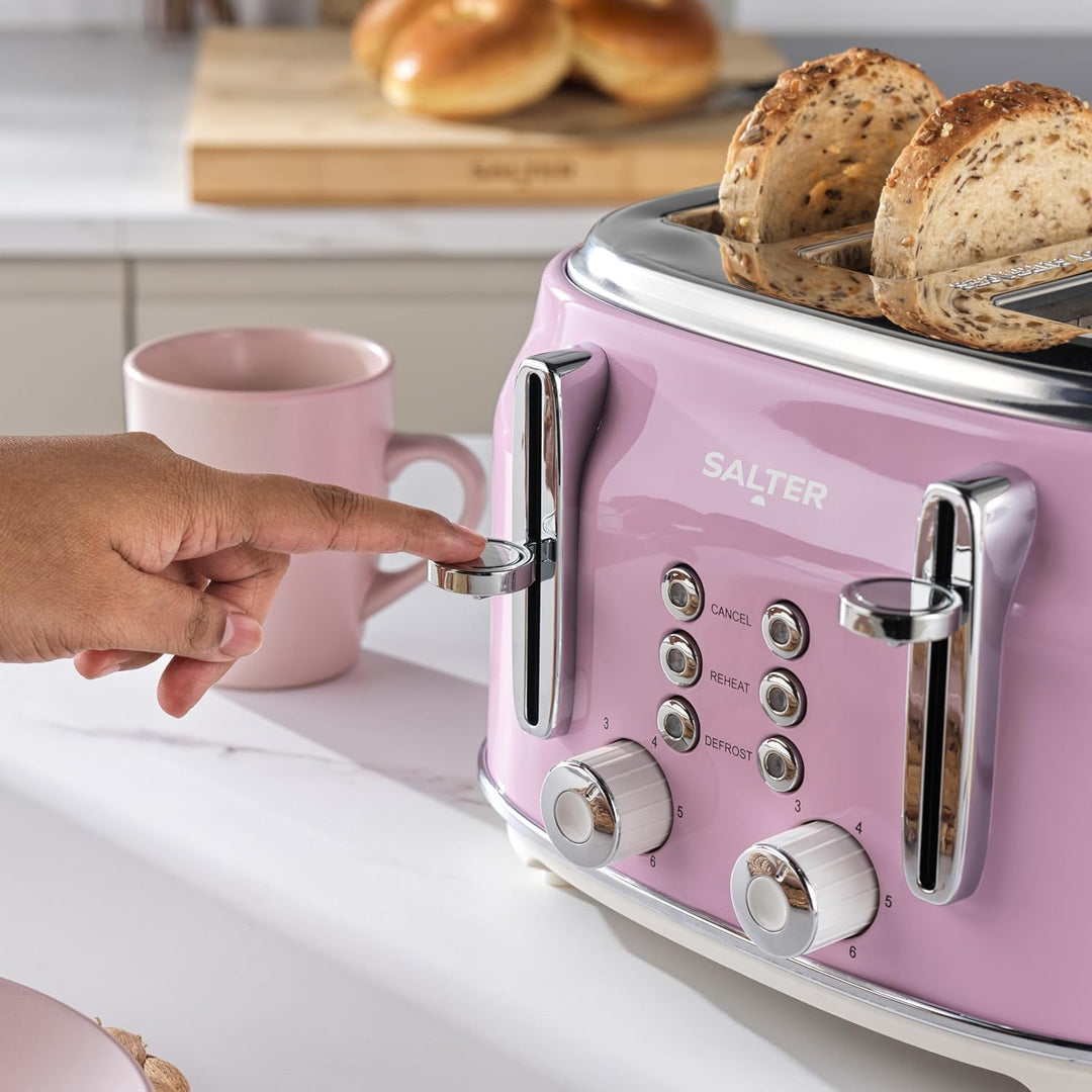 Salter Retro Toaster 4 Scheiben – Breite Schlitze, 6 Bräunungsgrad, Auftauen, Aufwärmen, Abbrechen F