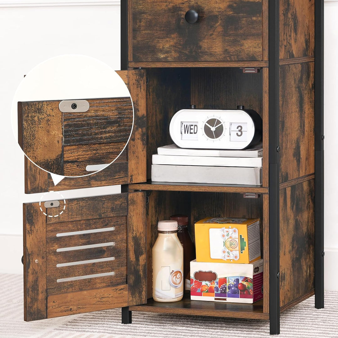 HOOBRO Kommode Schrank Vintage, Beistellschrank mit Schublade, Schmaler Schrank, Verstellbaren Ablag