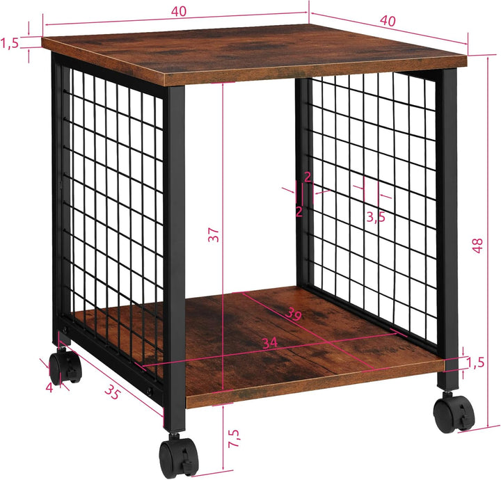 tectake Beistelltisch mit 2 Ablagen und Rollen, Nachttisch im Industrie-Design, 40 x 40 x 48 cm, für