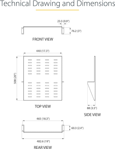 StarTech.com Serverschrank Fachboden - 19 Zoll Rack Fachboden - mit Lüftungsschlitzen - Zentrierte A