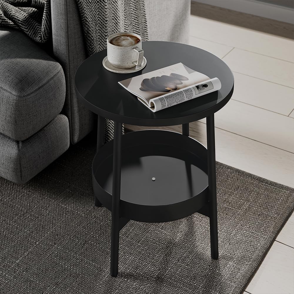 Vicco Beistelltisch Riono, Schwarz, 40 x 40 cm mit zusätzlicher Ablagefläche, Schwarz
