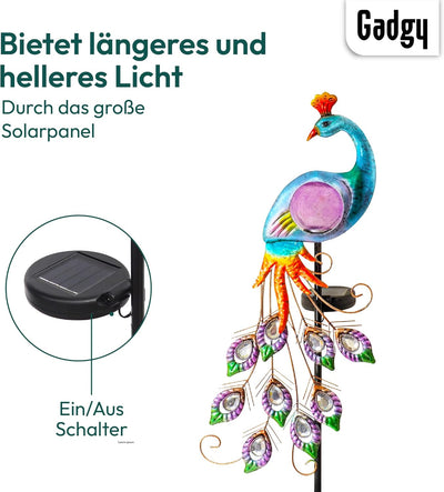 Gadgy Solardekofigur für aussen - Wasserdichte Solarlampe für aussen - Pfau Deko Solarleuchte Tiere