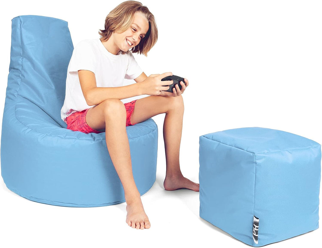 PATCH HOME Gamer Kissen Lounge Kissen Sitzsack Sessel Sitzkissen Bean Bag + Würfel/Hocker mit Reissv