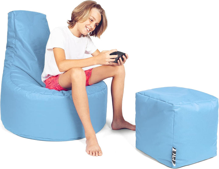 PATCH HOME Gamer Kissen Lounge Kissen Sitzsack Sessel Sitzkissen Bean Bag + Würfel/Hocker mit Reissv