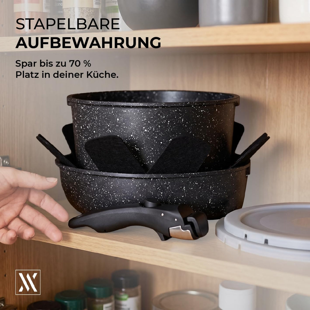 VINAK – Bratpfannen-Set mit abnehmbarem Griff | Antihaftbeschichtung | 11 STÜCK - 26 + 20 cm Bratpfa