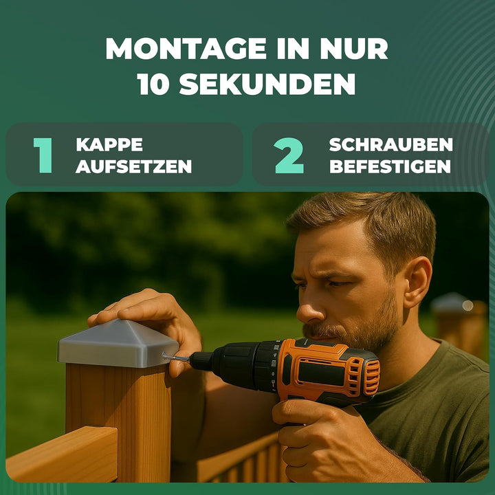 Novatool 20x Pfostenkappen Sparset 71x71mm verzinkt mit Schrauben, Pfostenabdeckung Pfostenkappe 7,1