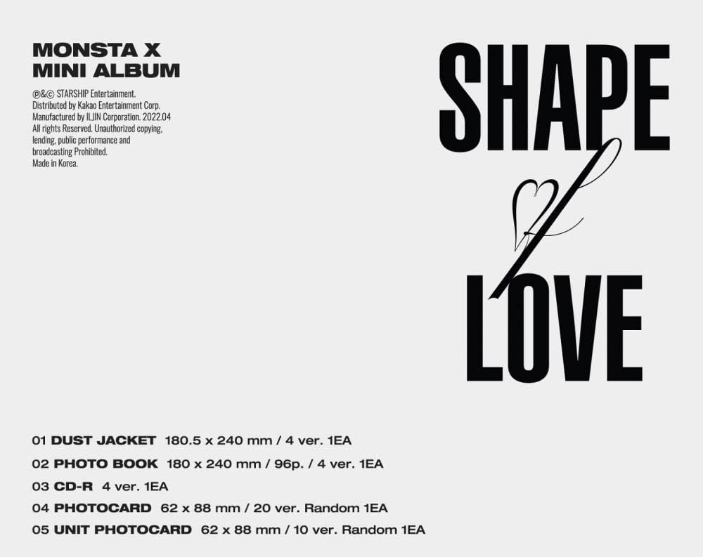 Starship Entertainment MONSTA X - SHAPE of LOVE Album+Extra Photocards Set (4 ver. SET), L100005817,