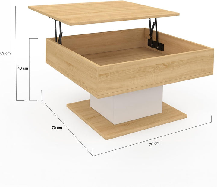 IDMarket - Couchtisch, aufklappbare Platte, Eden, quadratisch, Holz und Weiss