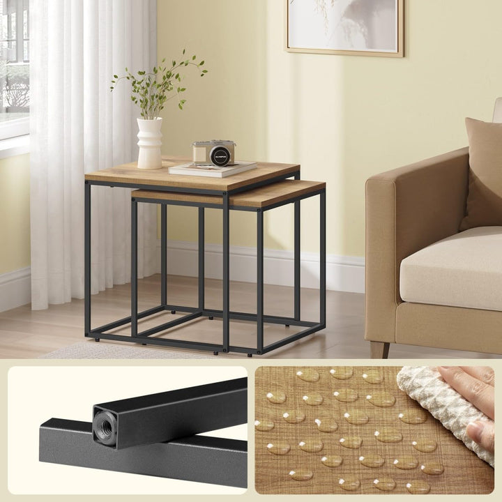 2er Set Couchtische – Quadratisch – Eiche Schwarz – Industrial Design – platzsparend Nesting Couchti