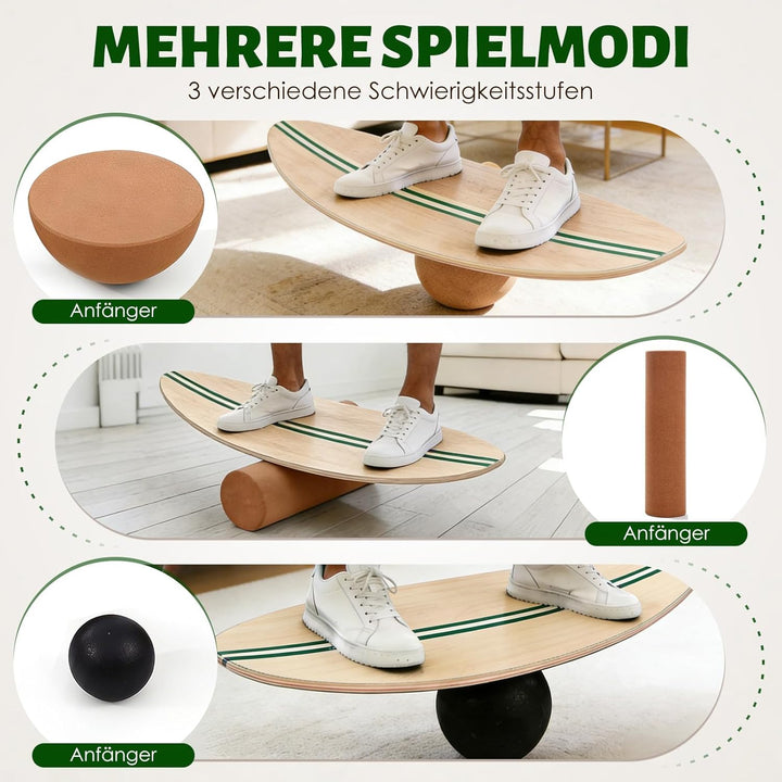 Balance Board, Holz Balance Board Erwachsene Gleichgewichtstrainer Mit Korkrolle, Kork Halbkugel und