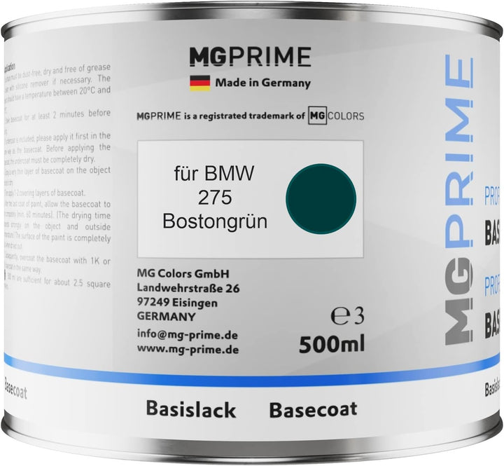 MG PRIME Autolack Set Dose spritzfertig für BMW 275 Bostongrün Basislack + 2K Klarlack 1,25L