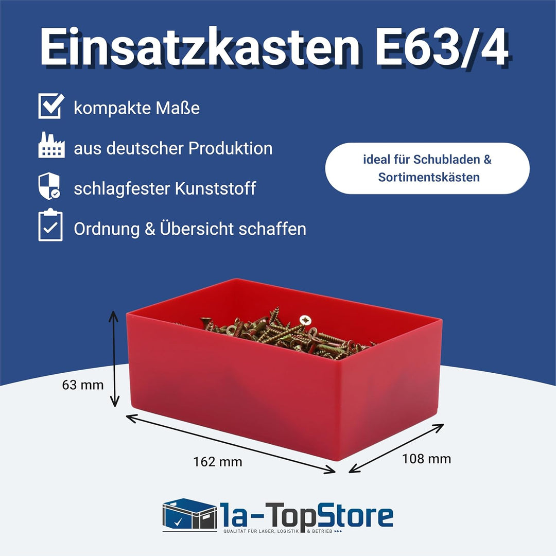 1a-TopStore 25 Stück Einsatzkasten Serie E63/4, rot, 162x108x63 mm, aus Polystyrol, Industrienorm, f