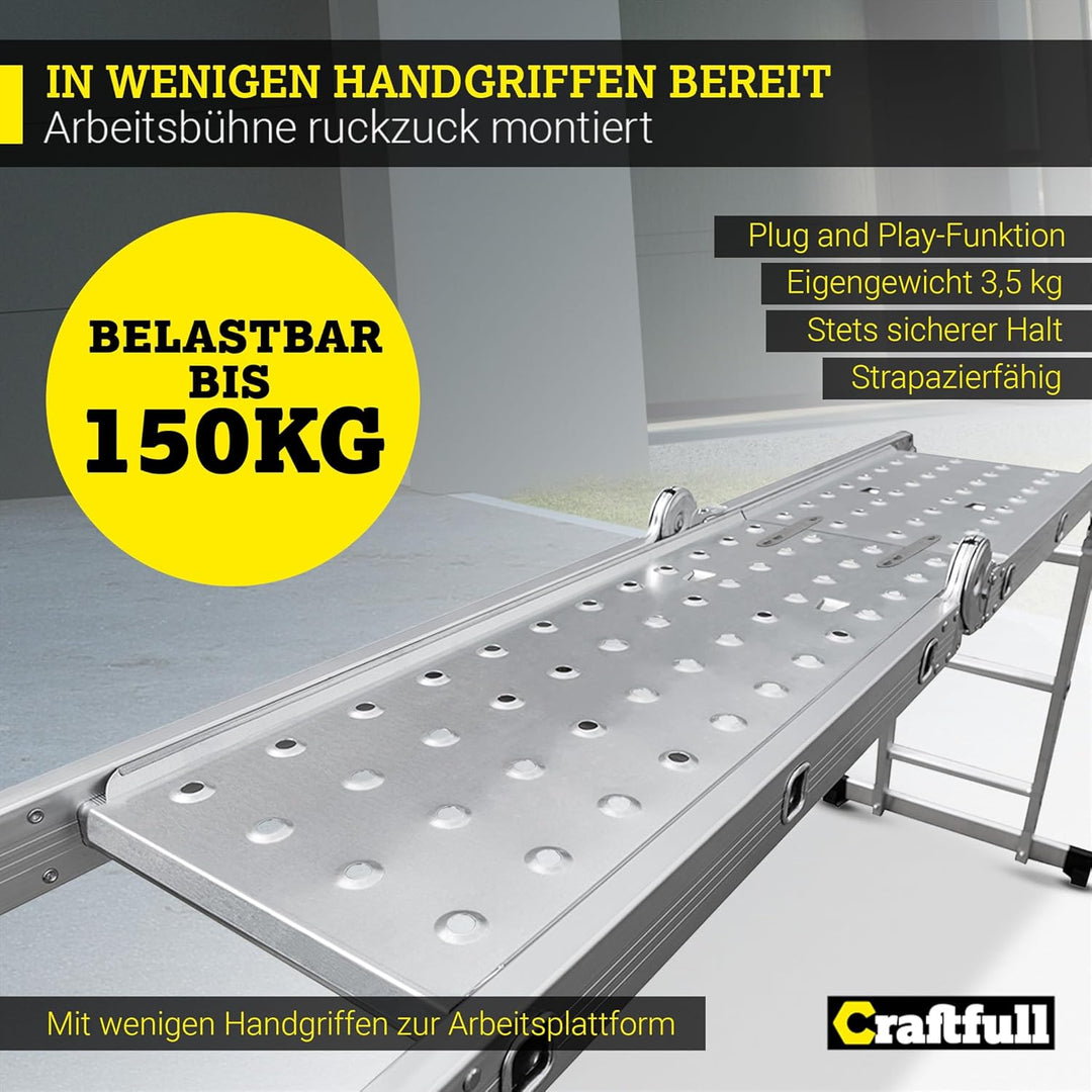 𝐂𝐑𝐀𝐅𝐓𝐅𝐔𝐋𝐋 Arbeitsplattform für Mehrzweckleiter CF-104A | 𝟑 𝐉𝐀𝐇𝐑𝐄 𝐆𝐀𝐑𝐀𝐍𝐓𝐈𝐄 - 145 x 30 x 3 cm - Leiter