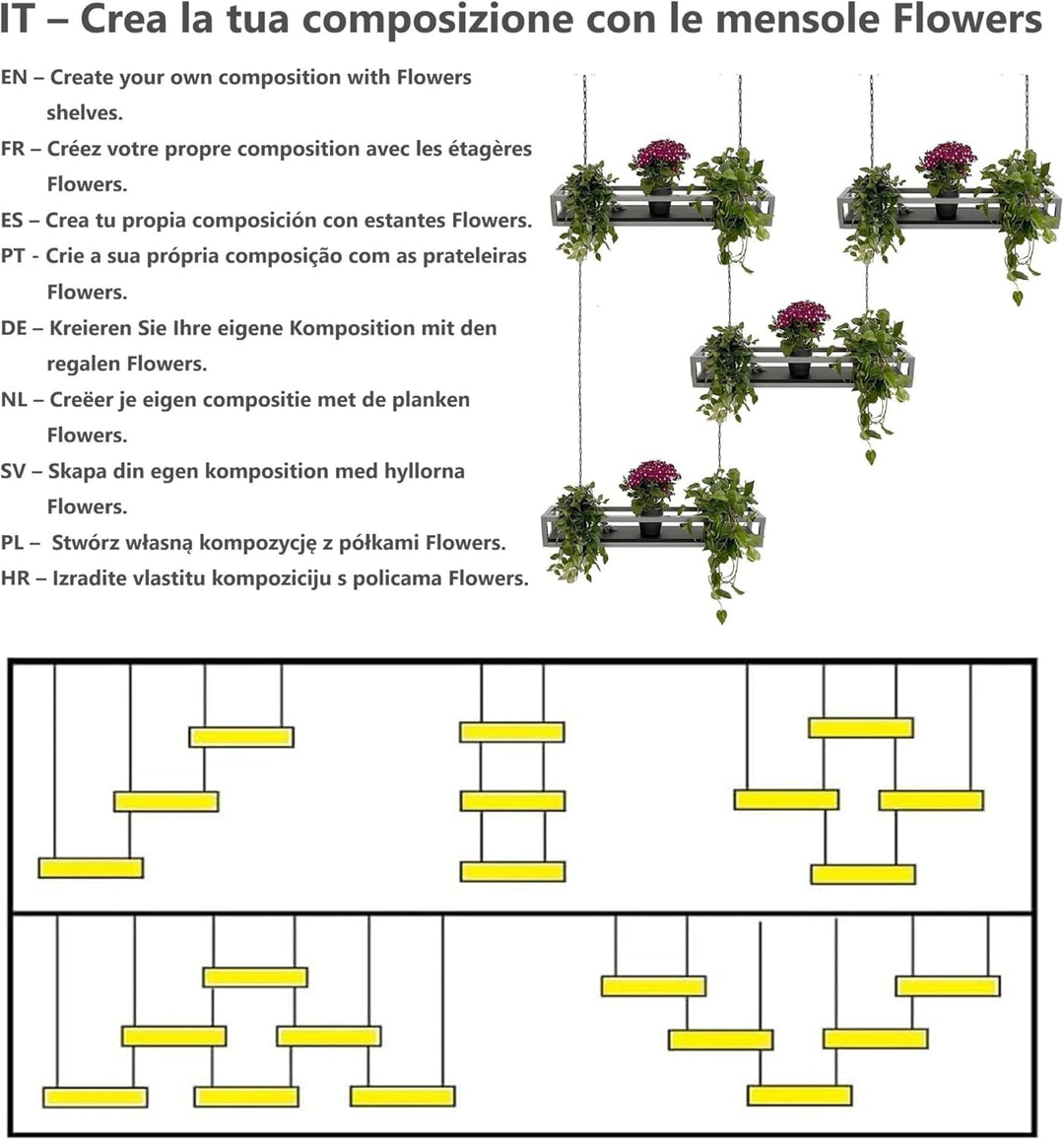 yelloo FLOWERS Hängendes Deckenregal mit Blumenketten für Garten vertikal Getränkehalter Bar Küche (