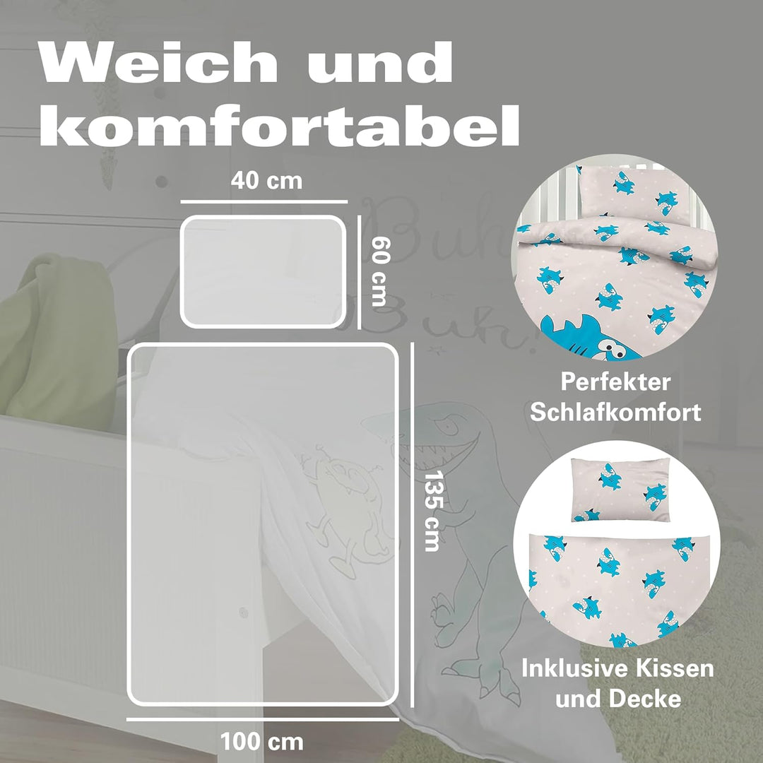 BaSaTex Kinder Baby Bettwäsche Set für Mädchen und Jungen | 100x135 cm + 40x60 cm | 100% Polyester M