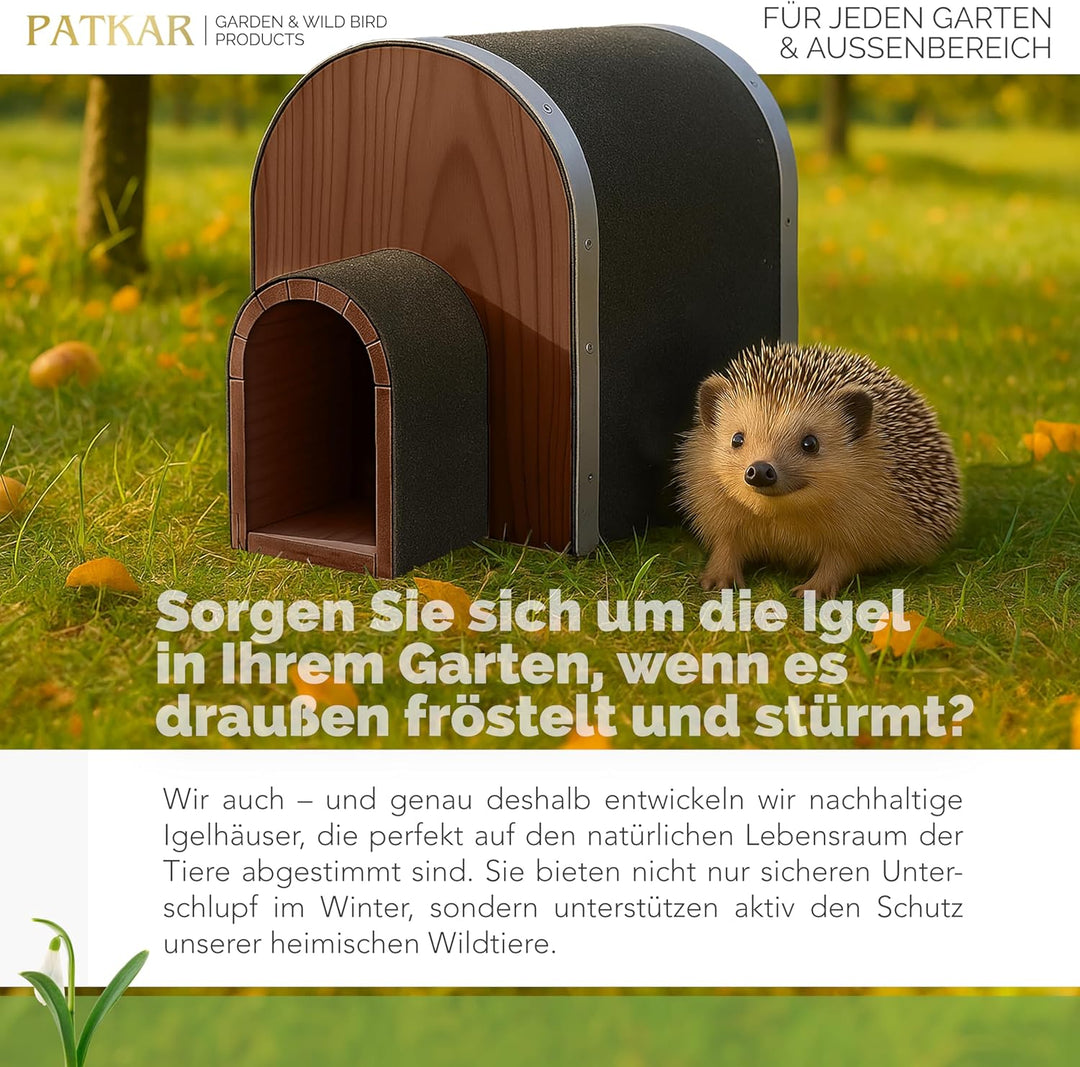 PATKAR Igelhaus Winterfest mit Boden [SCHÜTZT VOR FRESSFEINDEN] - Premium Igelfutterhaus (Made in Eu