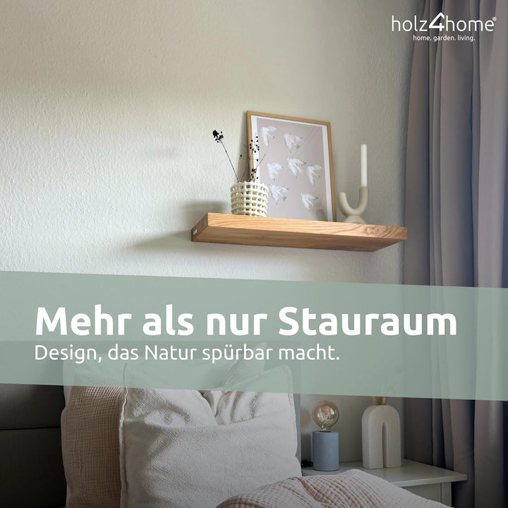holz4home® Wandregal ohne Baumkante 40 cm Länge, Natur Geölt I Schweberegal mit Befestigung im moder