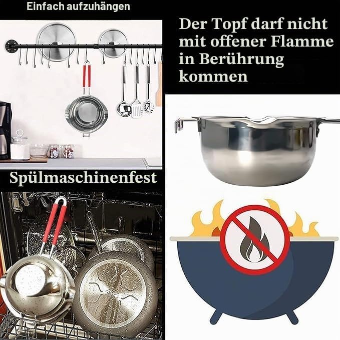 JEMESI Kerzen Schmelztopf 1200ml - Chokoladen Schmelztiegel Edelstahl 304 - Hochwertige Wasserbad Sc