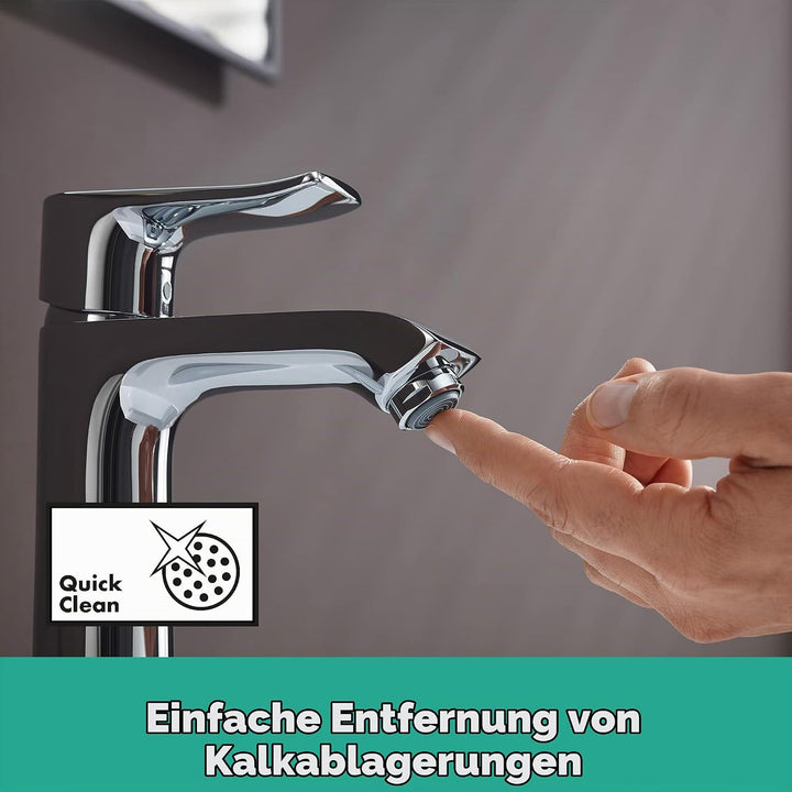 hansgrohe Wasserhahn Metris (Armatur mit Auslaufhöhe 110mm, ohne Ablaufgarnitur) Chrom Chrom Auslauf