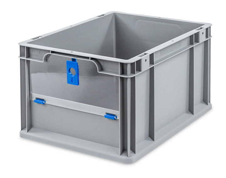 aidB Eurobox NextGen Insight Cover blau, 400x300x220 mm, Cover niedrig, robuste Regalbox mit Entnahm