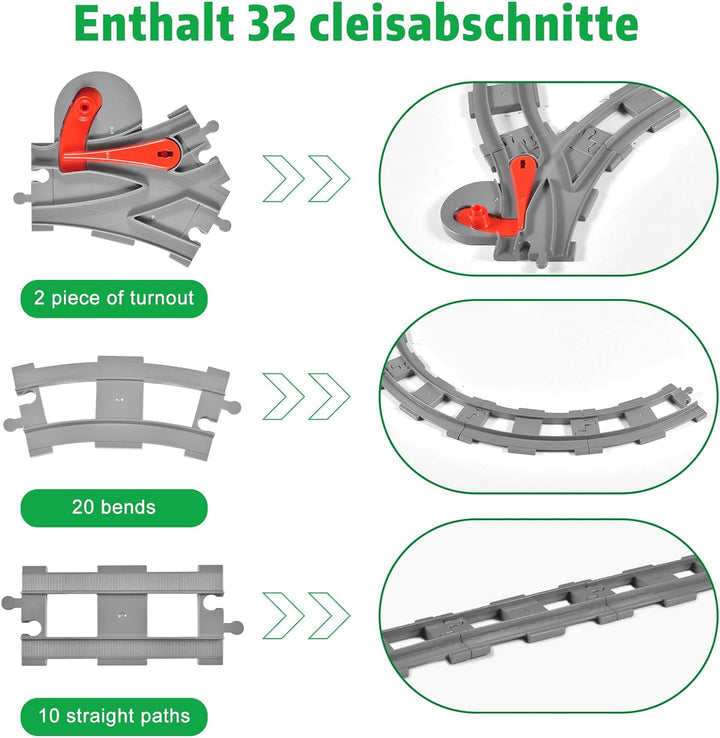 Bausteine Zug Schienen Set,32 pcs City Eisenbahn Schienen,Schienen Erweiterungsset,Spielzeug Eisenba