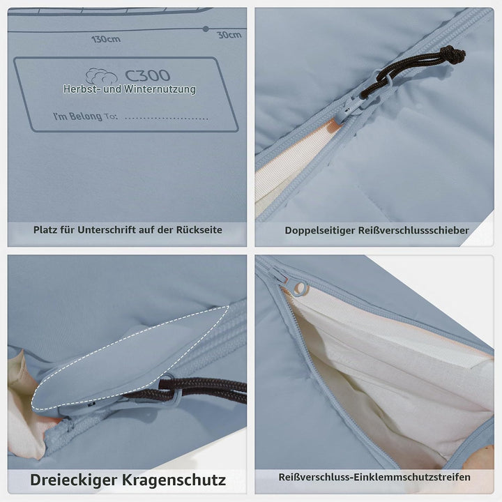 Naturehike Kinder Schlafsack Outdoor 3-Jahreszeiten Warm, 180 g/m² und 300 g/m² Füllstoff, Verlänger