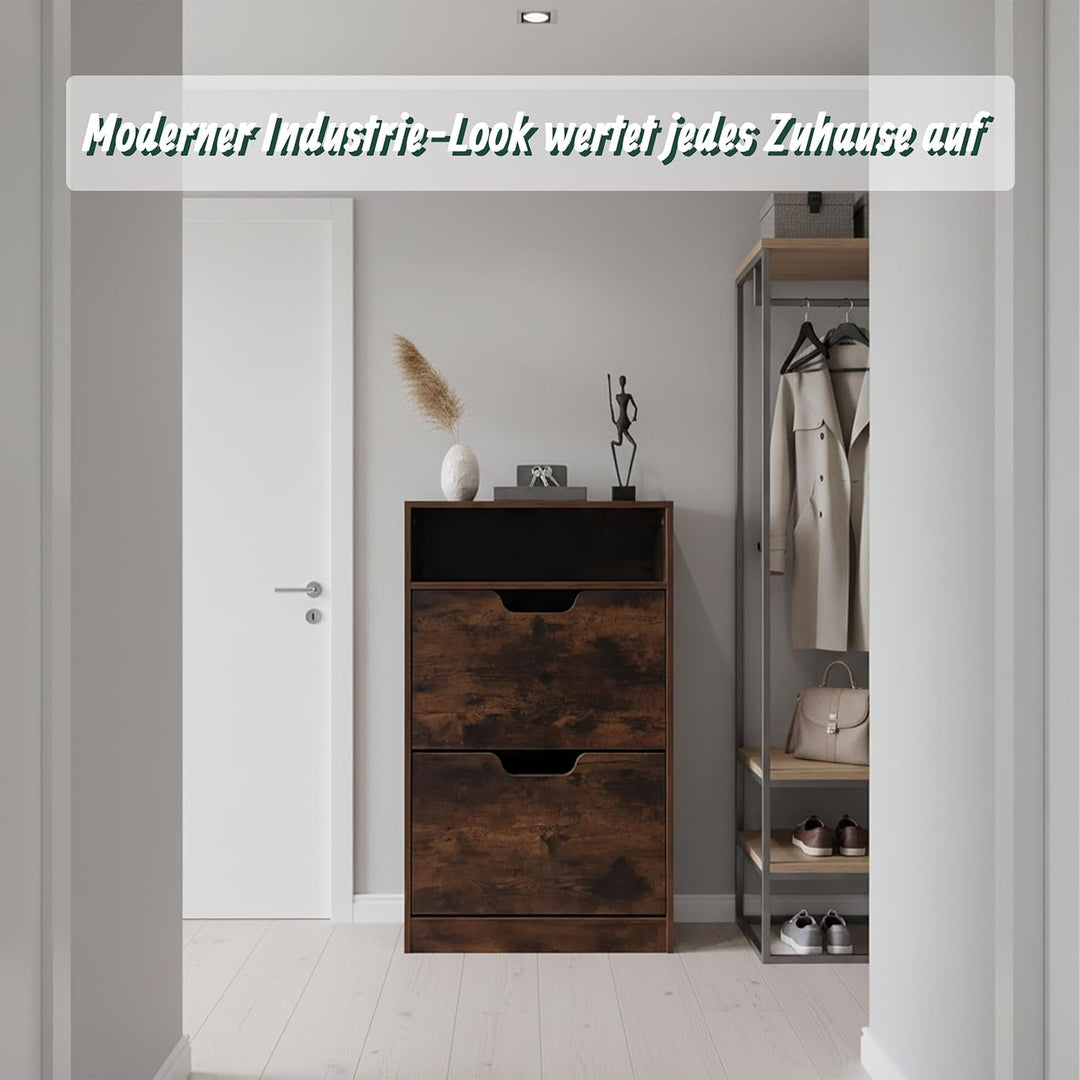 Relaxdays Schuhschrank mit Ablage, HBT: 102x60x24 cm, für 8 Paar, 2 Klappen, schmaler Schuhkipper, I