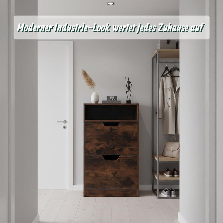 Relaxdays Schuhschrank mit Ablage, HBT: 102x60x24 cm, für 8 Paar, 2 Klappen, schmaler Schuhkipper, I