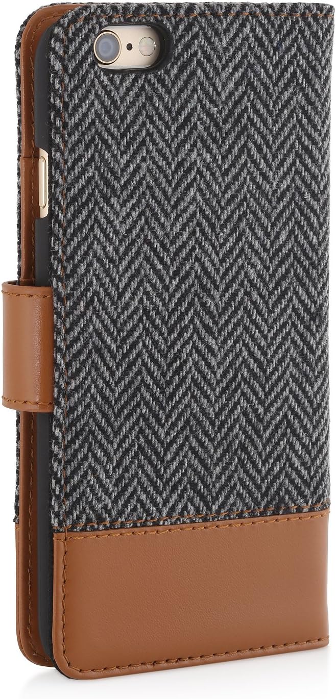 STILGUT Leder-Hülle kompatibel mit iPhone 6s Plus Wallet-Case, Fashion: Fischgrät/dunkel, Fischgr&#x