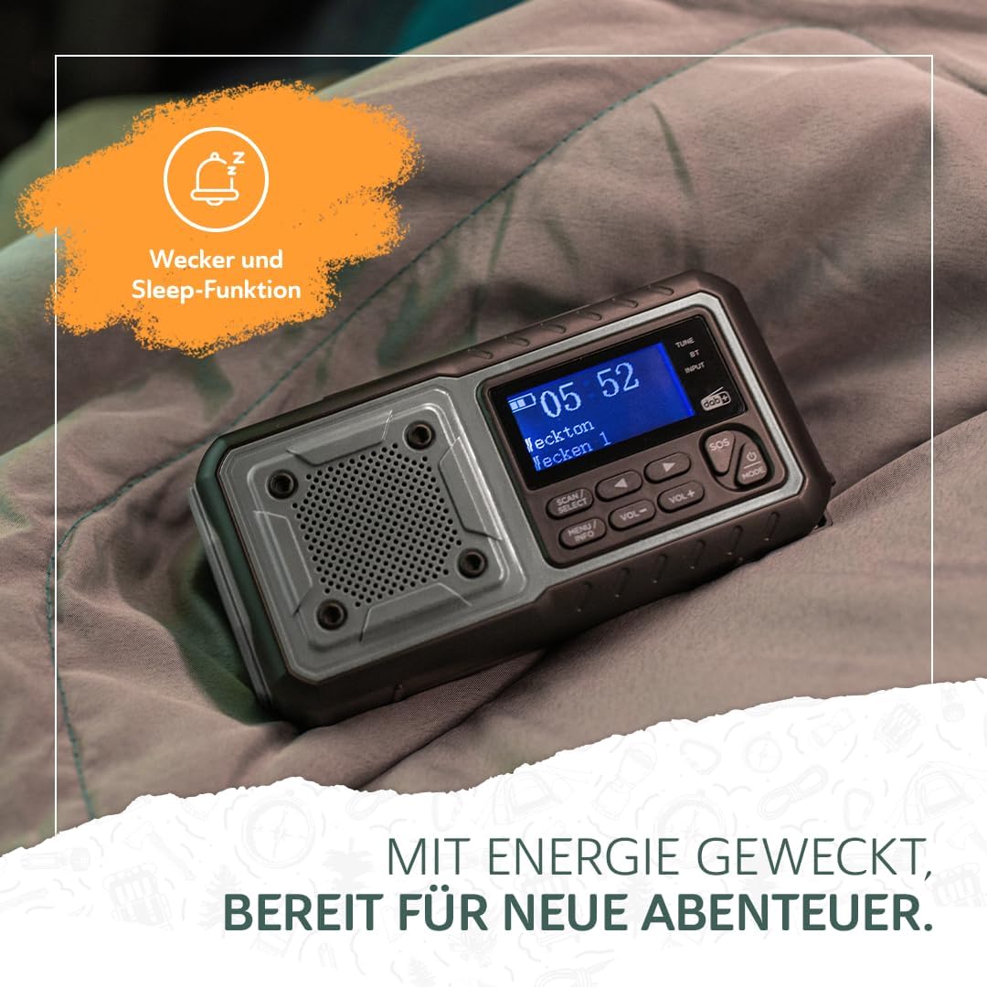 Acta Berg Kurbelradio DAB+/UKW | Notfallradio mit Kurbel &amp; 5000 mAh Akku | Solar Radio mit Wecker |