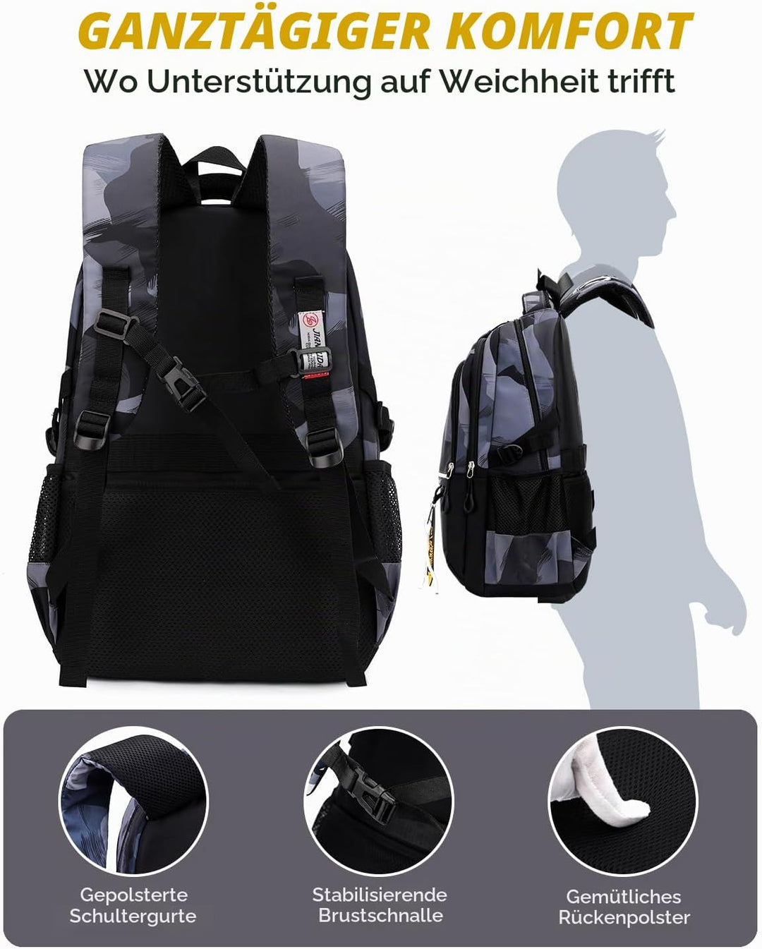 Amythe Schulrucksack Teenager Rucksack für Jungen - Wasserdichter Casual Daypack, Schulranzen Ideal
